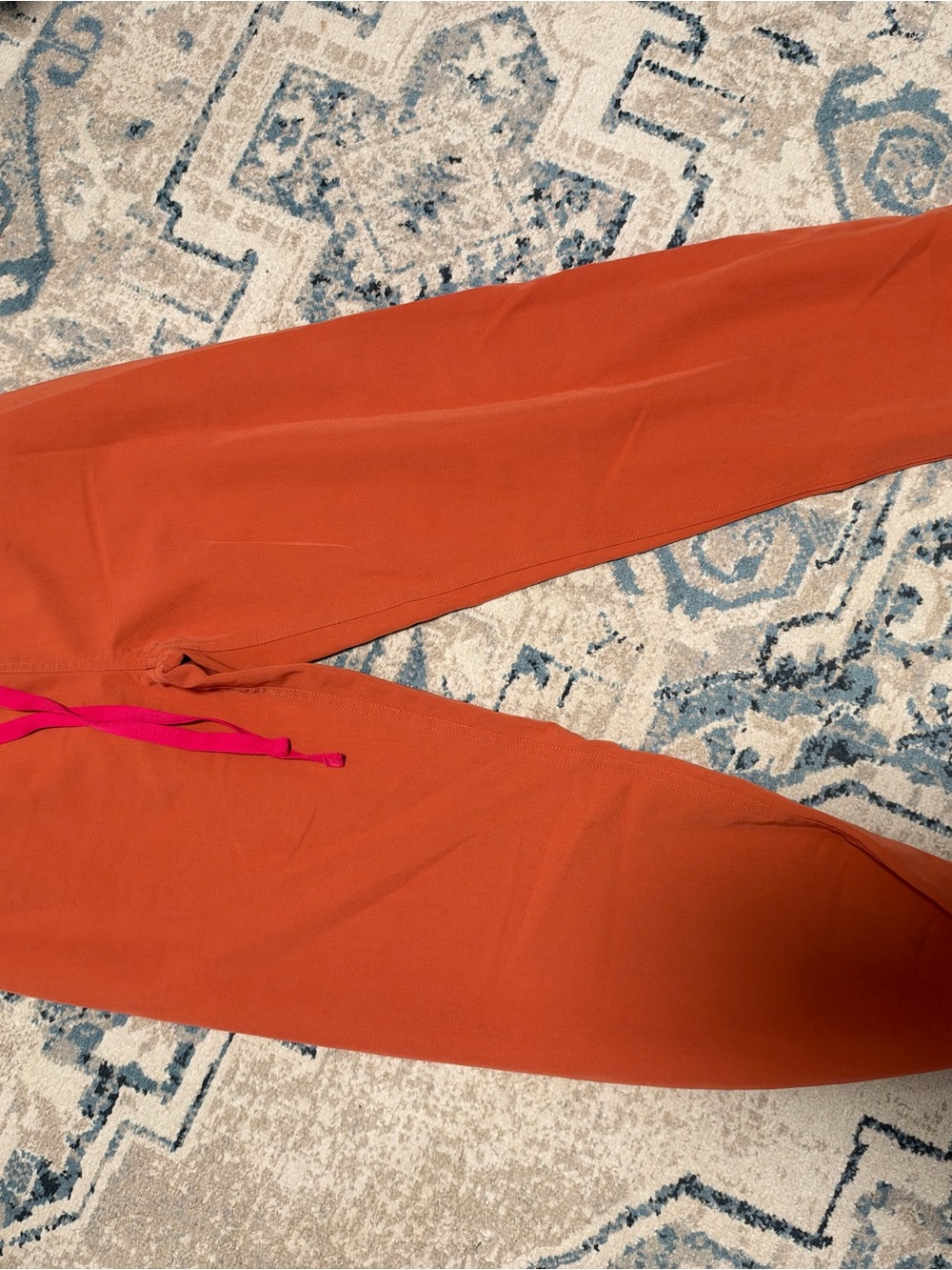 Figs Rust Jogger Pants with Bright Pink Drawstring